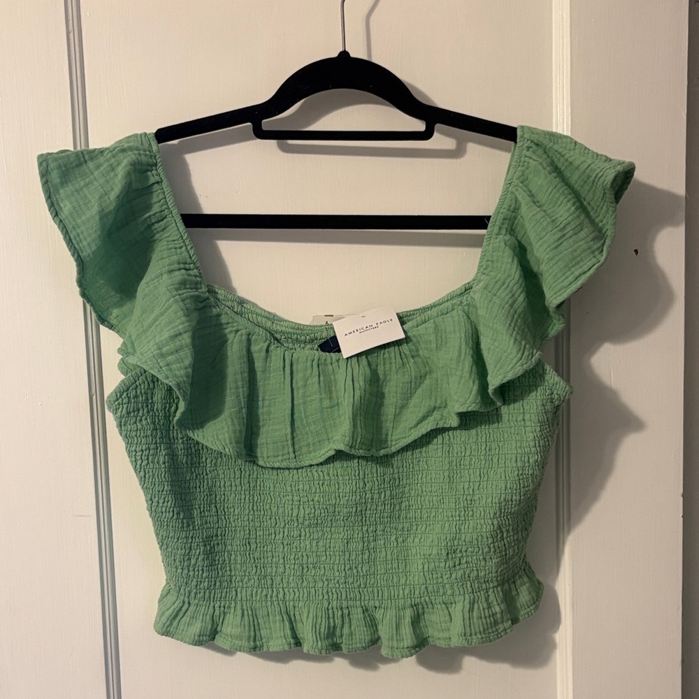 American Eagle Outfitters Green Ruffle Crop Top